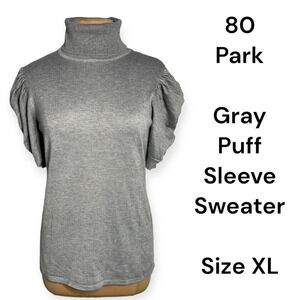 80 Park gray puff sleeve lightweight turtleneck sweater size XL